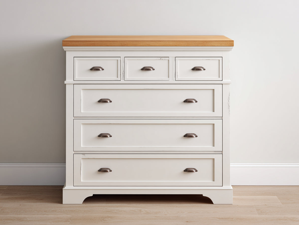 Table de chevet - Bois-Métal - 90 x 40 x 100 cm - Blanc-Bois naturel - Style campagne