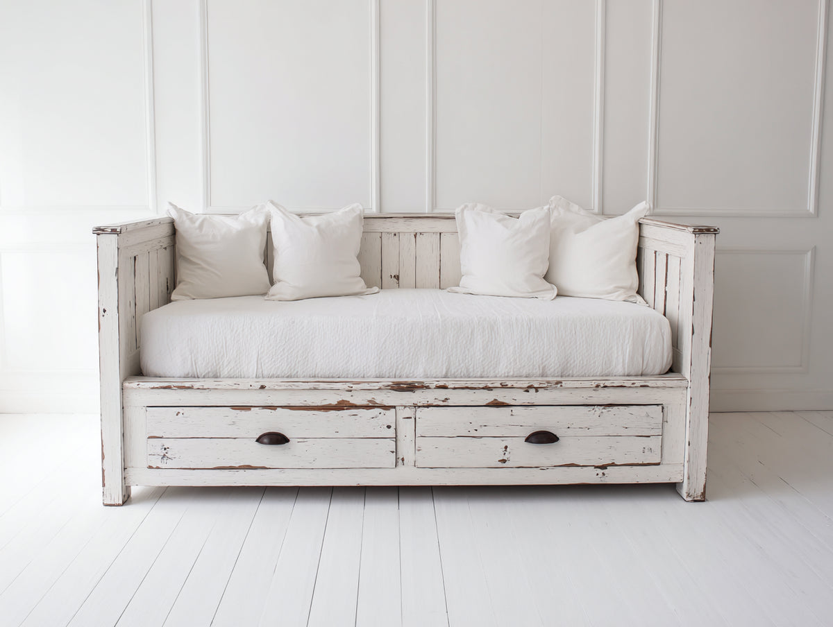 Canapé lit - Bois - 200 x 90 x 85 cm - Blanc - Style campagne