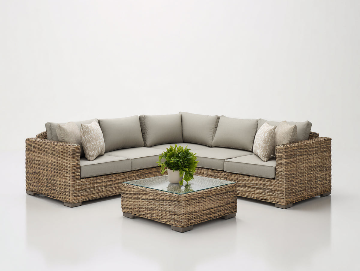 Canapé de jardin - Résine tressée-Tissu - 238 x 238 x 74 cm - Beige-Brun - Style contemporain