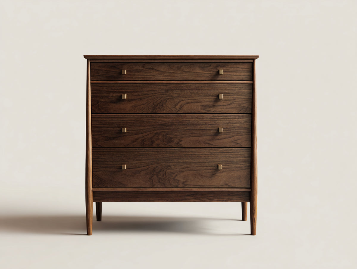 Table de chevet - Bois-Métal - 75 x 40 x 85 cm - Noyer-Laiton - Style rétro moderne