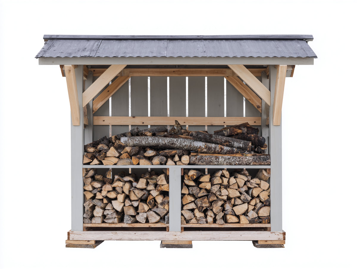 Abri à bûches - Bois-Métal - 180x75x170 cm - Gris clair-Bois naturel-Gris foncé - Style rustique