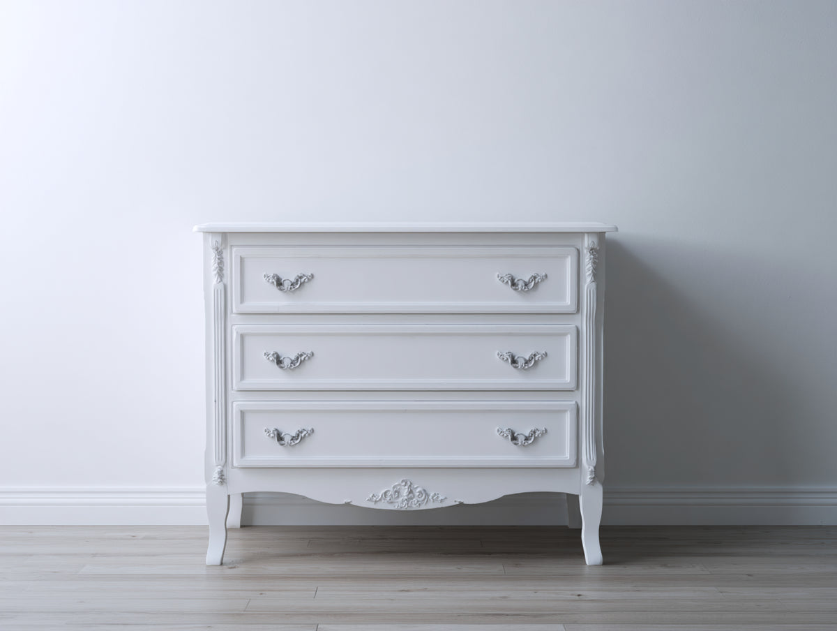 Table de chevet - Bois-Métal - 78 x 42 x 76 cm - Blanc-Argent - Style baroque