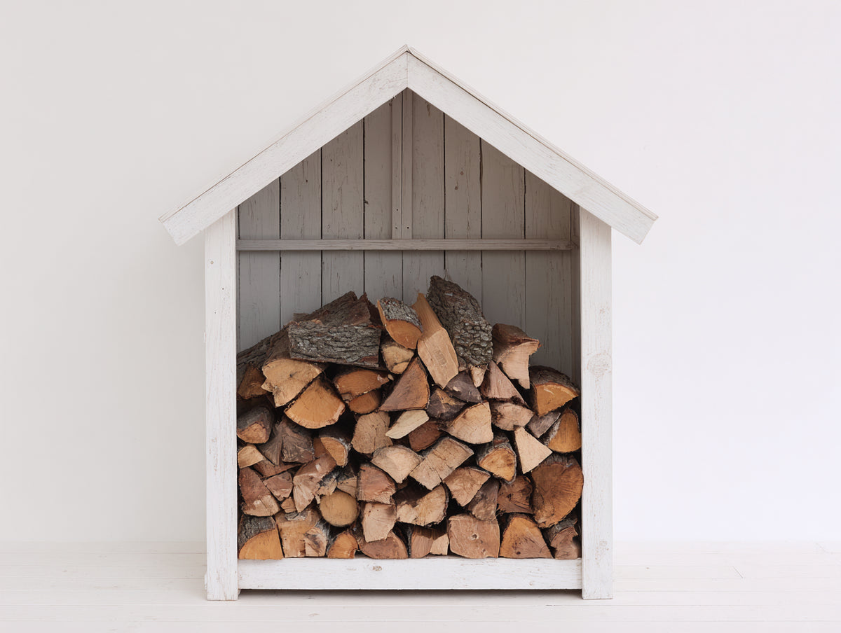 Abri à bûches - Bois - 110x65x160 cm - Blanc-Gris clair - Style rustique