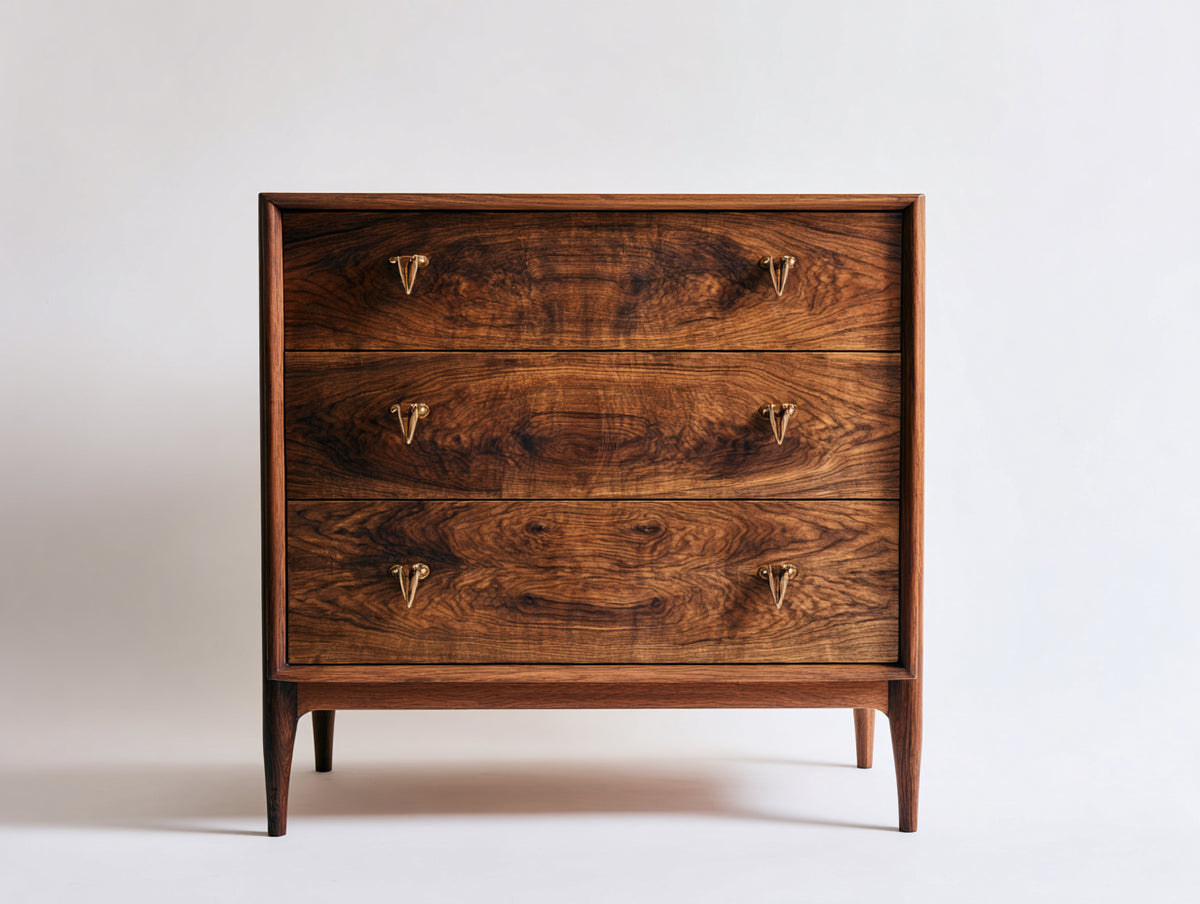 Table de chevet - Bois-Métal - 76 x 42 x 74 cm - Noyer-Laiton - Style rétro
