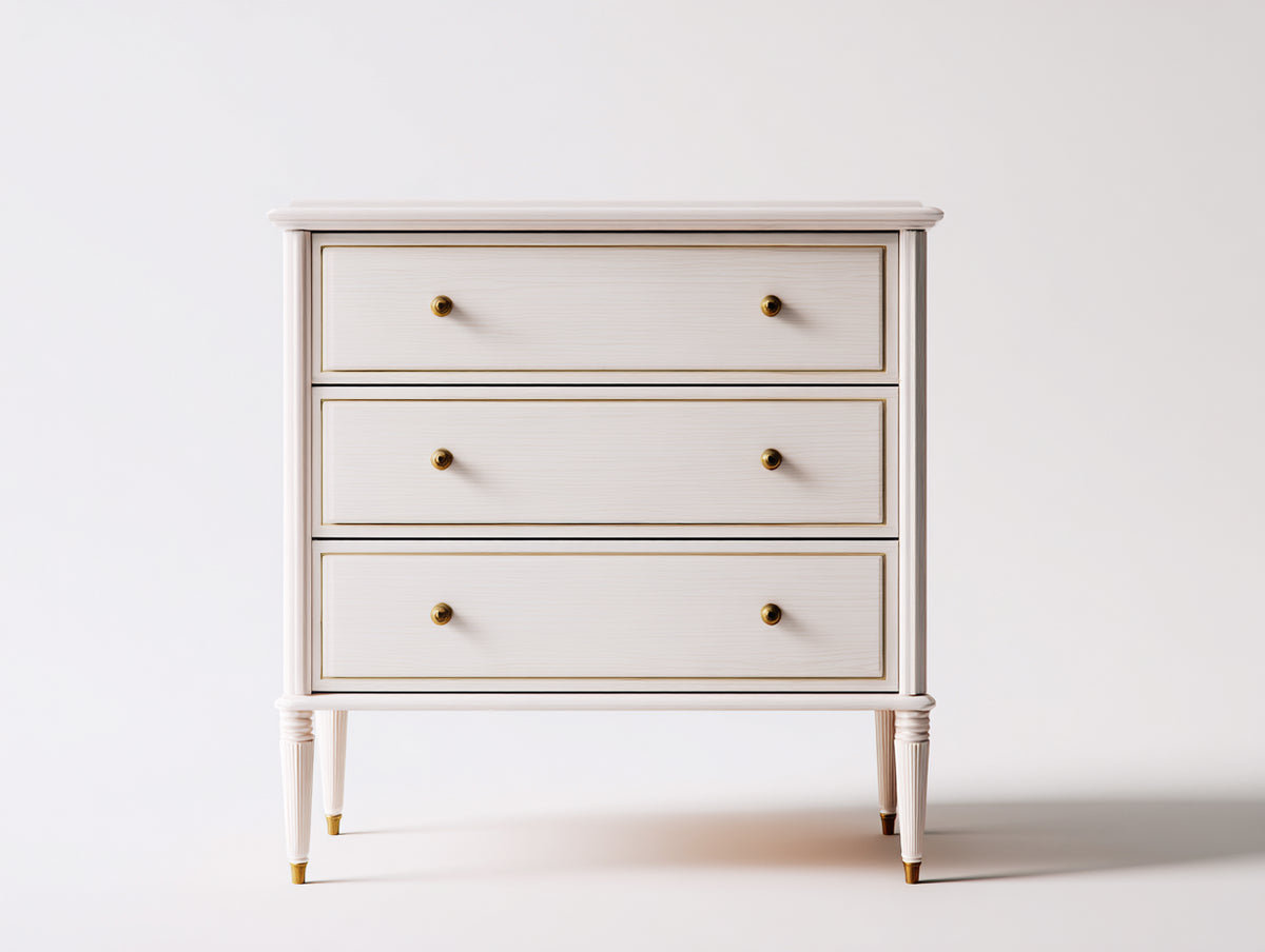 Table de chevet - Bois-Métal - 76 x 42 x 82 cm - Blanc-Laiton - Style classique