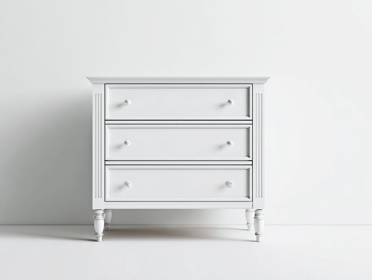 Table de chevet - Bois-Métal - 76 x 42 x 78 cm - Blanc-Argent - Style classique