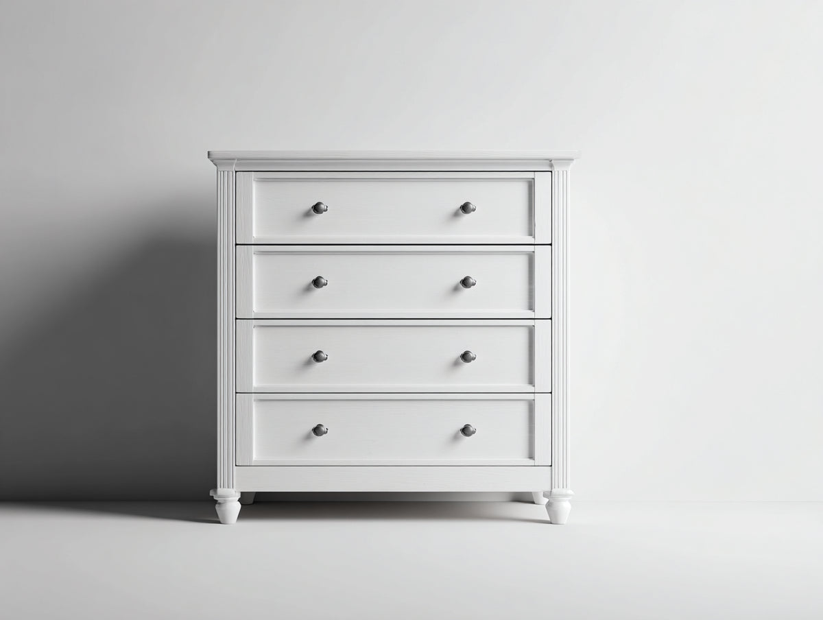 Table de chevet - Bois-Métal - 75 x 42 x 90 cm - Blanc-Argent - Style classique