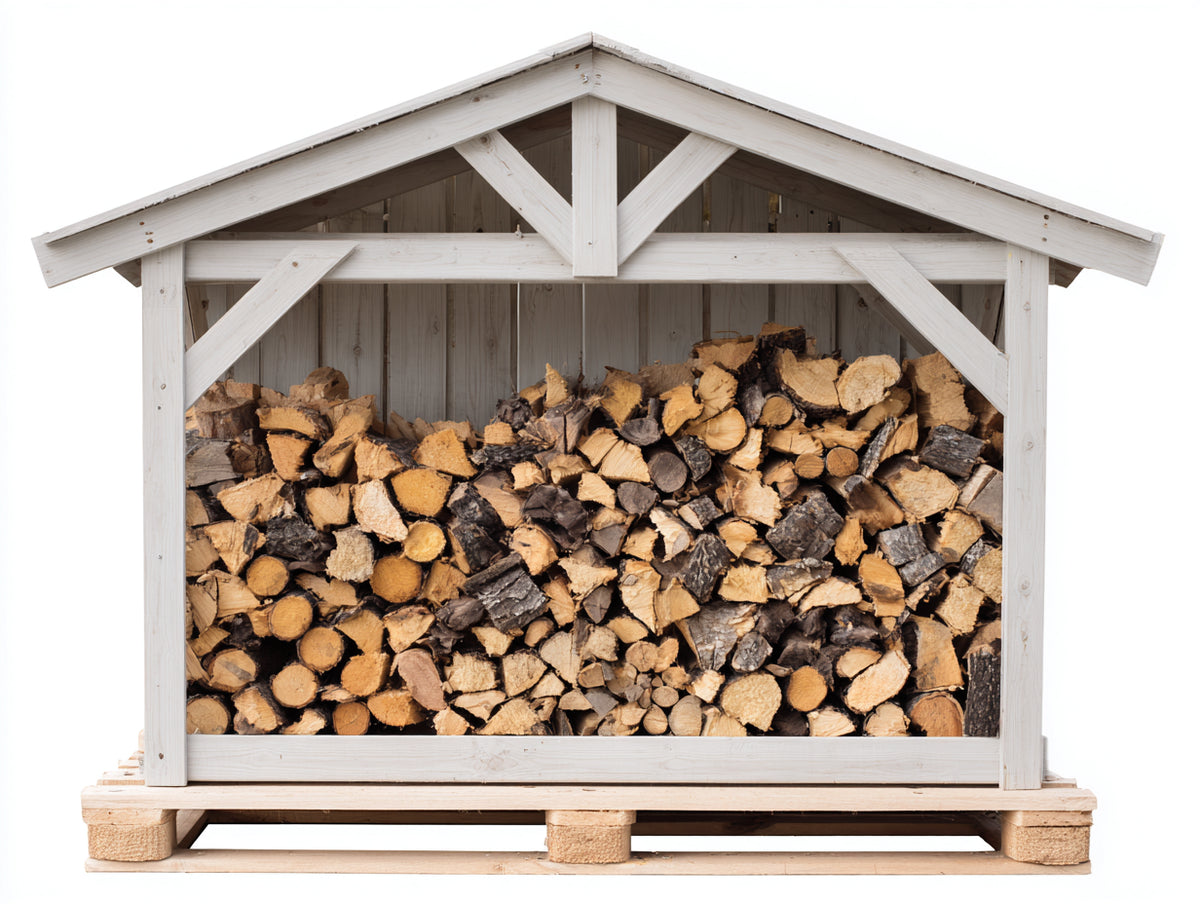 Abri à bûches - Bois - 175x75x170 cm - Blanc-Bois naturel - Style rustique