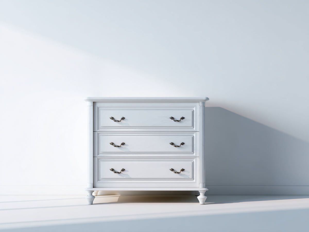 Table de chevet - Bois-Métal - 74 x 42 x 76 cm - Blanc-Bronze antique - Style classique