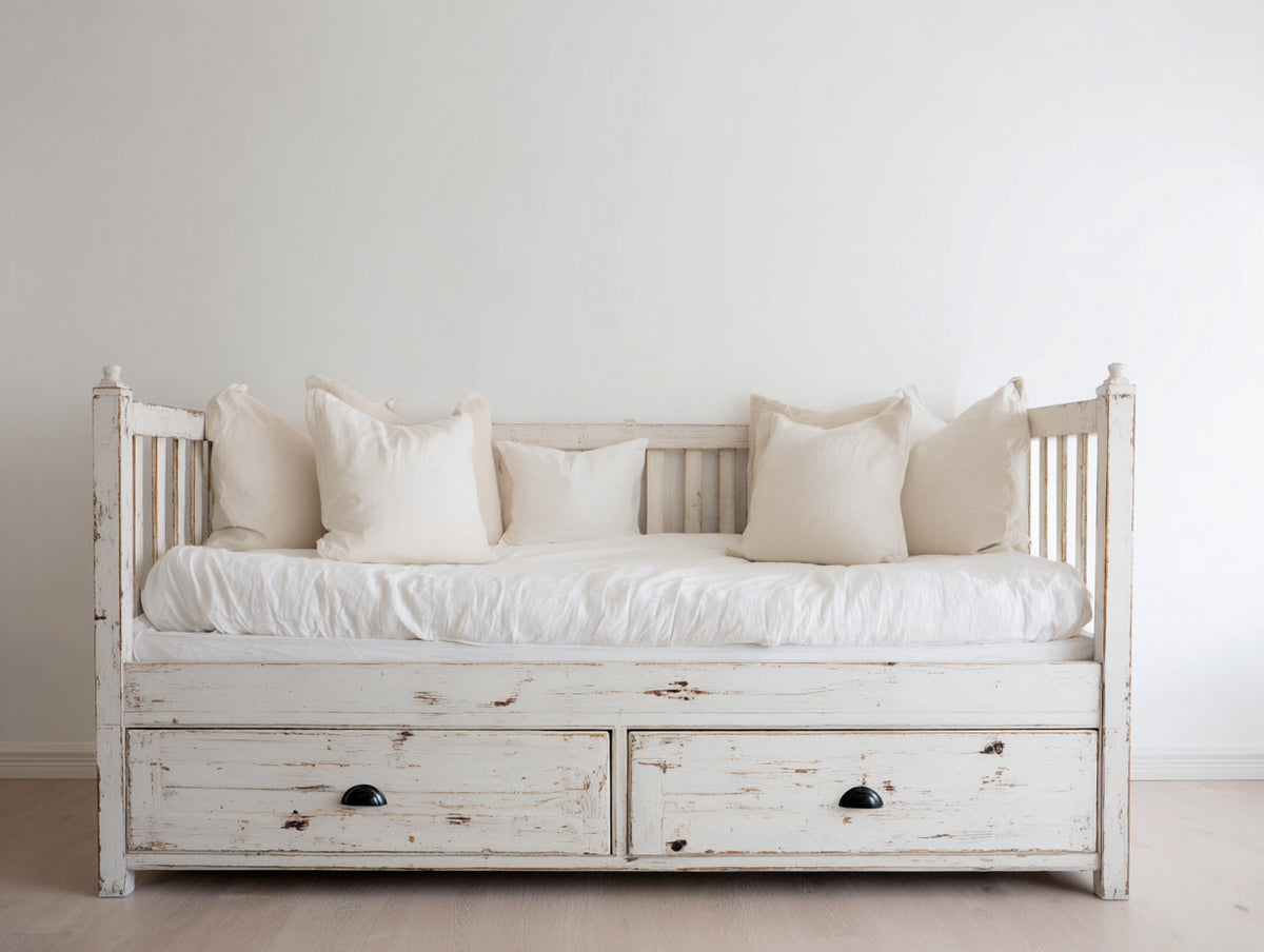 Canapé lit - Bois - 200 x 90 x 88 cm - Blanc - Style rustique