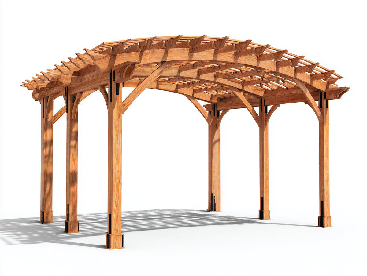 Tonnelle de jardin - Bois-Métal - 400 x 300 x 260 cm - Bois naturel-Noir - Style pergola arquée