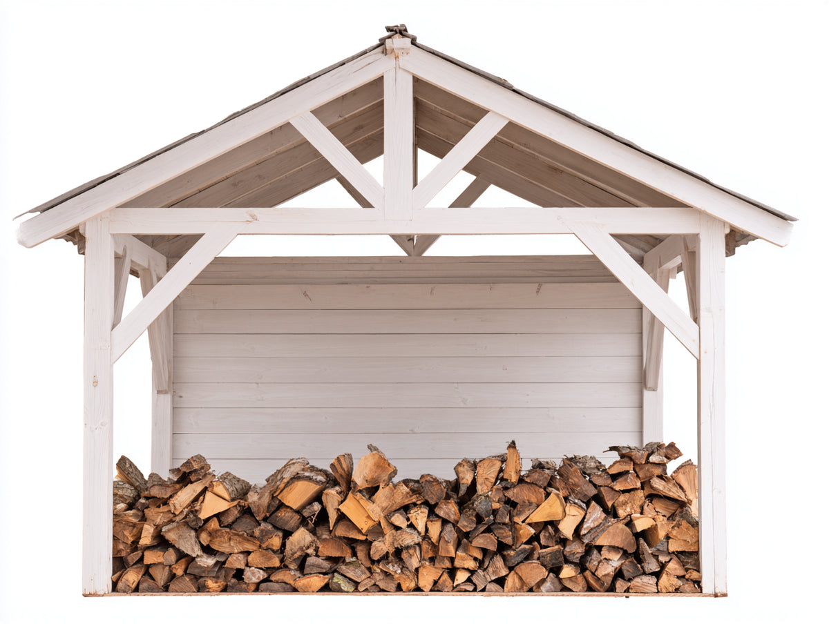 Abri à bûches - Bois - 200x80x185 cm - Blanc-Bois naturel - Style rustique