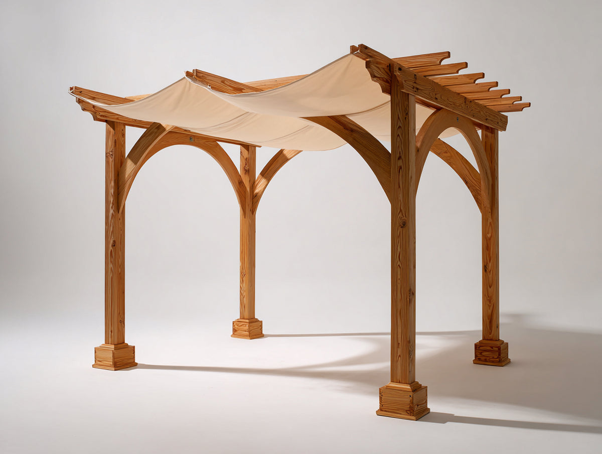 Tonnelle de jardin - Bois-Textile - 300 x 300 x 250 cm - Bois naturel-Beige - Style pergola classique