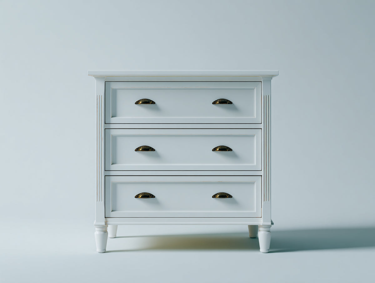 Table de chevet - Bois-Métal - 74 x 41 x 78 cm - Blanc-Laiton vieilli - Style classique