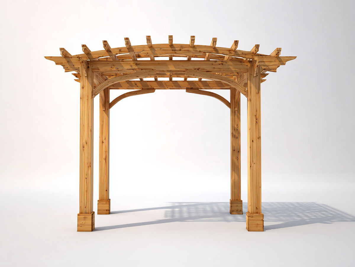 Tonnelle de jardin - Bois - 300 x 300 x 250 cm - Bois naturel clair - Style asiatique à toit ajouré
